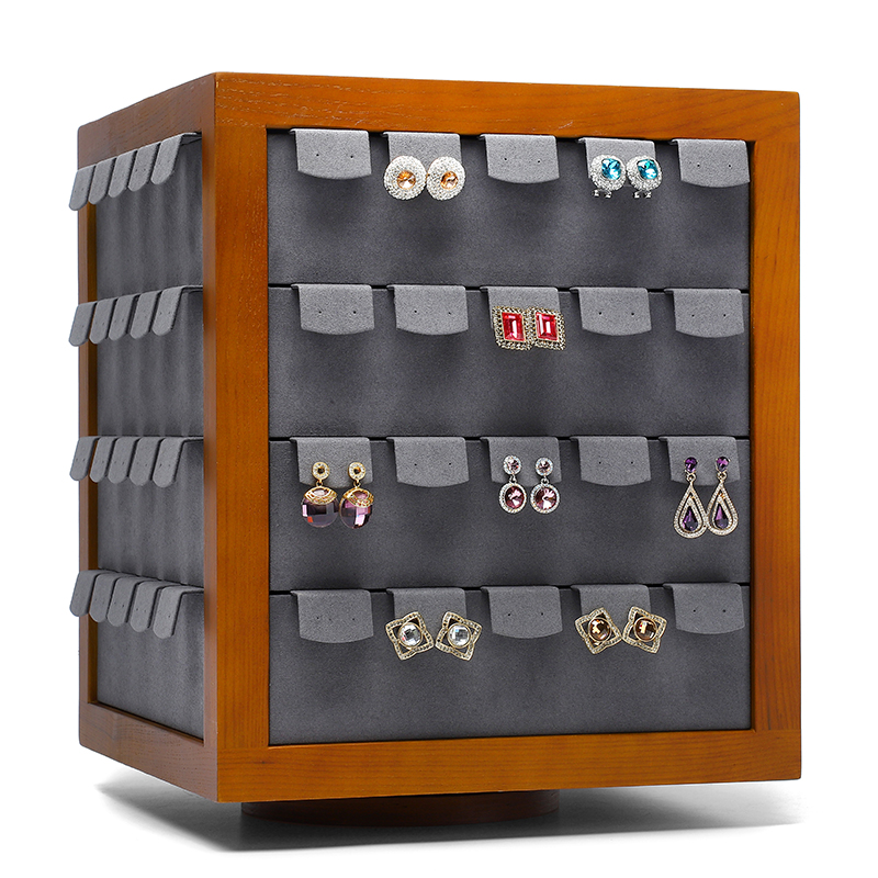 S033 DIGU Custom Handmade Microfiber Wood Jewelry Display Wooden Rack