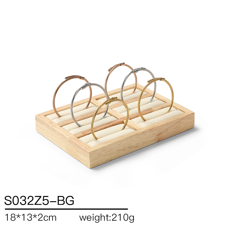 S032 Beige DIGU Handmade Microfiber Wood Jewelry Display Set for Rings Bracelets Necklaces Earrings