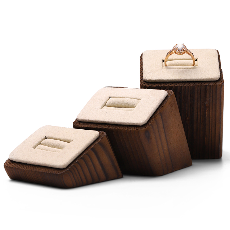 S034 Beige DIGU Handmade Microfiber Wood Jewelry Display Props