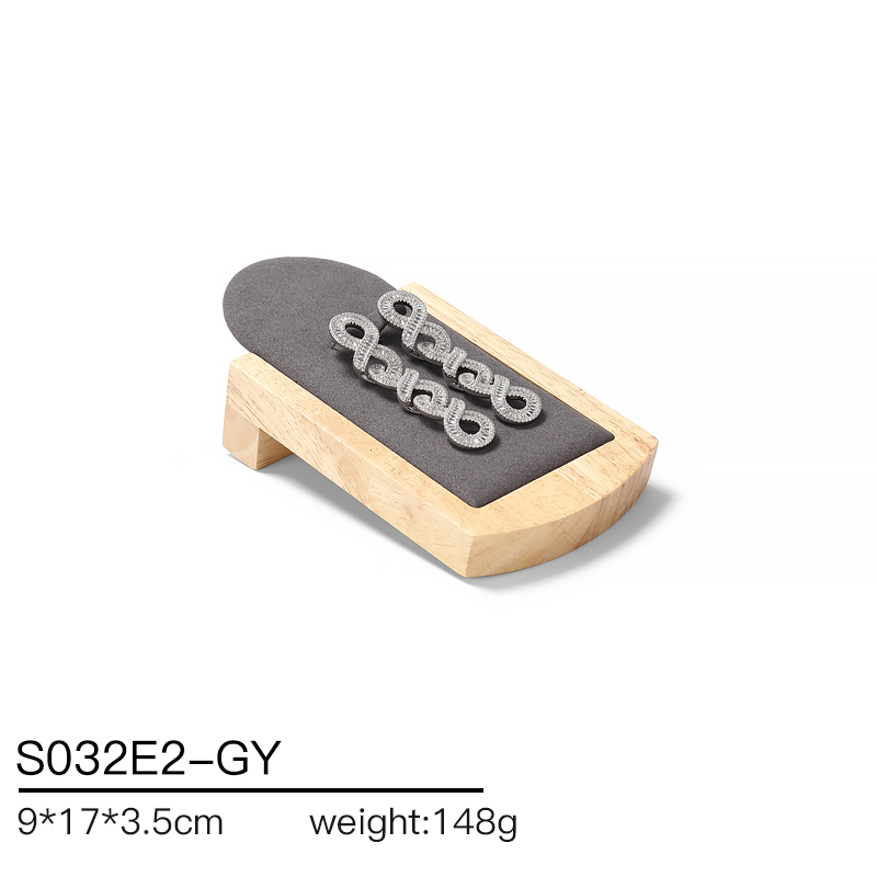 S032 Gray DIGU Handmade Microfiber Wood Jewelry Display Set for Necklace Rings