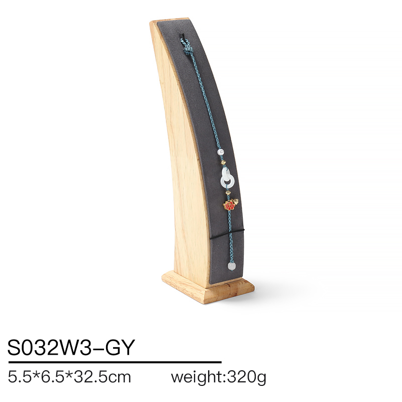 S032 Gray DIGU Handmade Microfiber Wood Jewelry Display Set for Necklace Rings