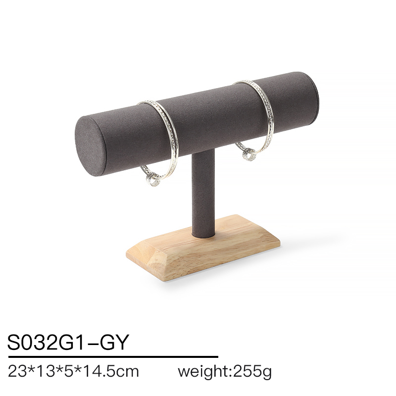 S032 Gray DIGU Handmade Microfiber Wood Jewelry Display Set for Necklace Rings