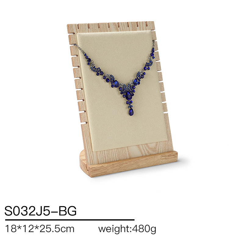 S032 Beige DIGU Handmade Microfiber Wood Jewelry Display Set for Rings Bracelets Necklaces Earrings