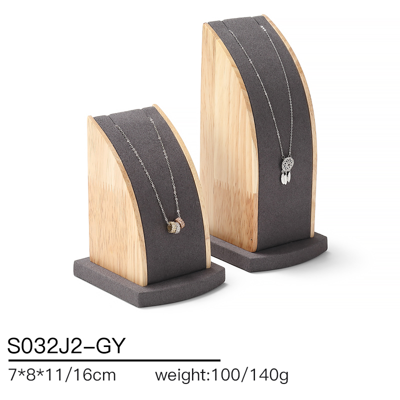 S032 Gray DIGU Handmade Microfiber Wood Jewelry Display Set for Necklace Rings