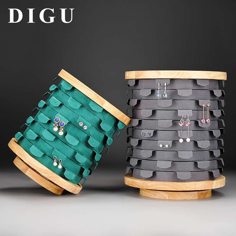 S033 DIGU Custom Handmade Microfiber Wood Jewelry Display Wooden Rack