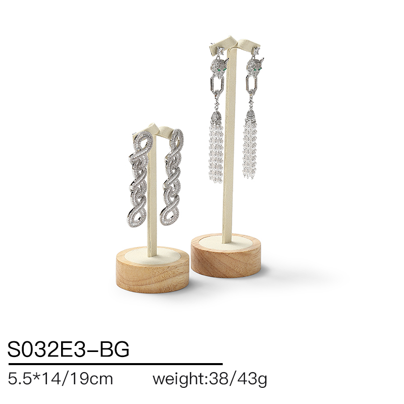 S032 Beige DIGU Handmade Microfiber Wood Jewelry Display Set for Rings Bracelets Necklaces Earrings