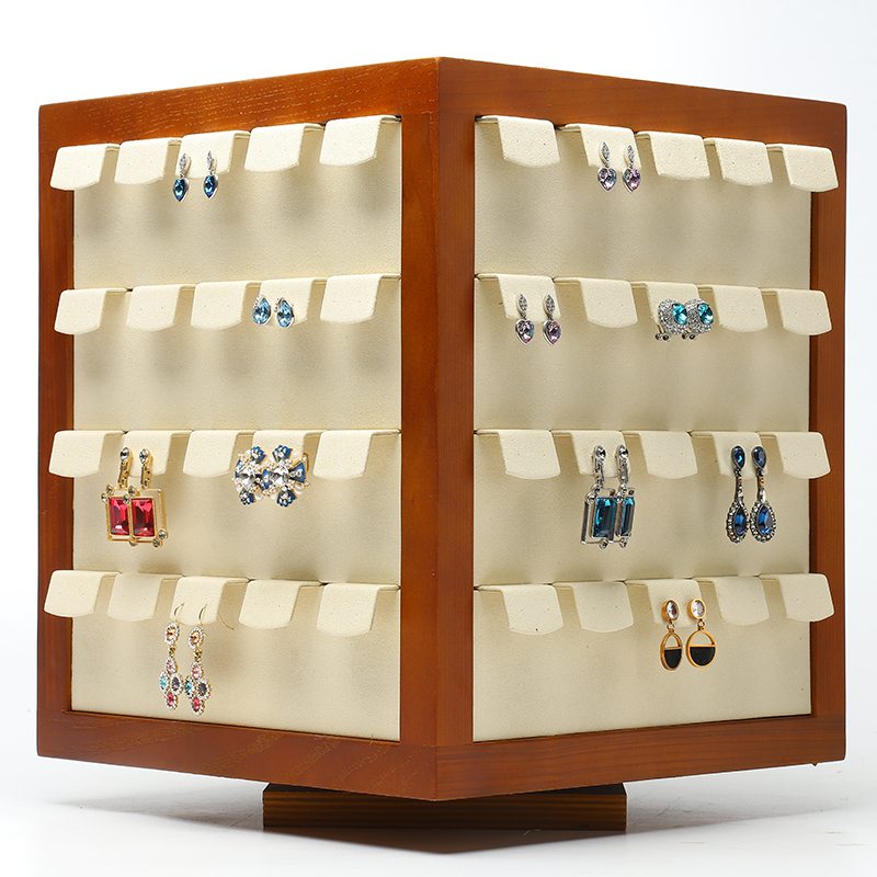 S033 DIGU Custom Handmade Microfiber Wood Jewelry Display Wooden Rack