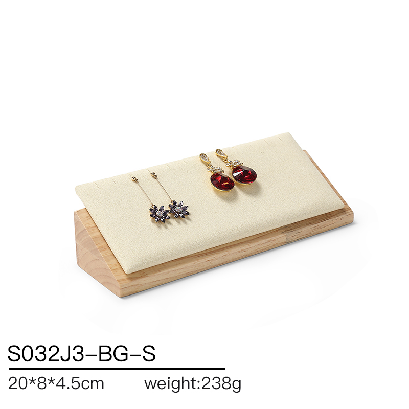 S032 Beige DIGU Handmade Microfiber Wood Jewelry Display Set for Rings Bracelets Necklaces Earrings