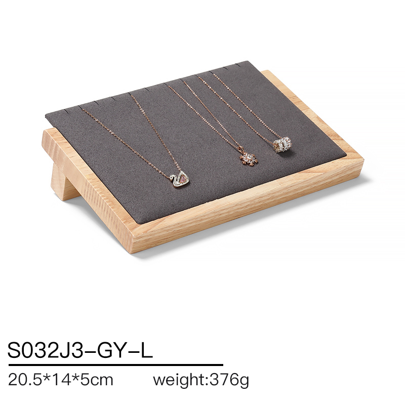 S032 Gray DIGU Handmade Microfiber Wood Jewelry Display Set for Necklace Rings