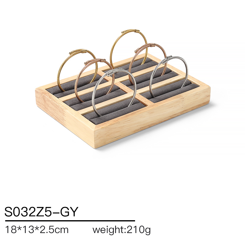 S032 Gray DIGU Handmade Microfiber Wood Jewelry Display Set for Necklace Rings