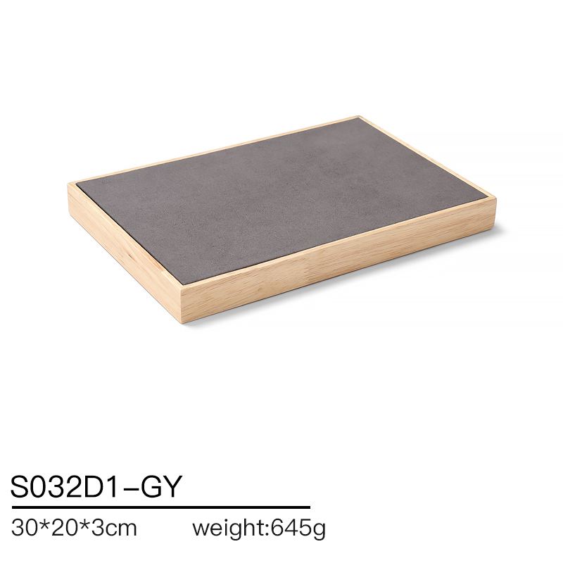 S032 Gray DIGU Handmade Microfiber Wood Jewelry Display Set for Necklace Rings