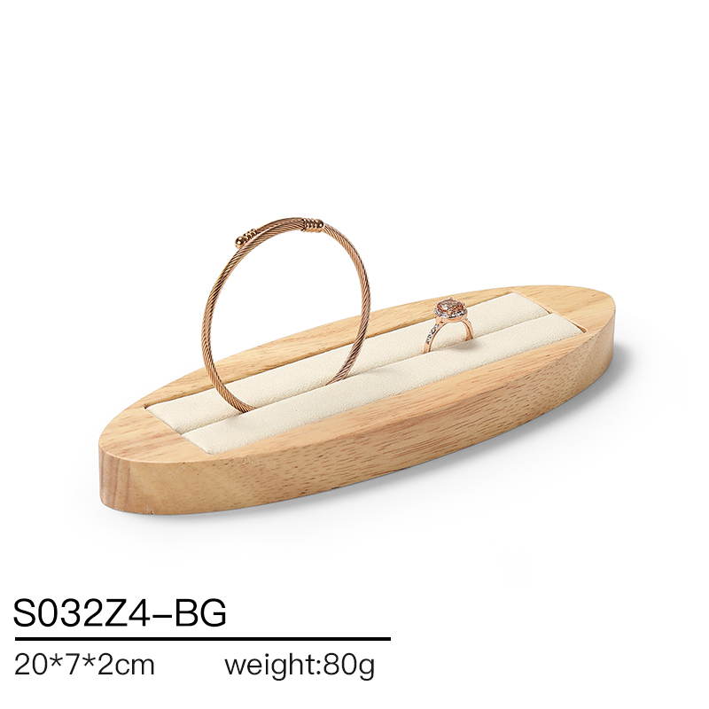 S032 Beige DIGU Handmade Microfiber Wood Jewelry Display Set for Rings Bracelets Necklaces Earrings