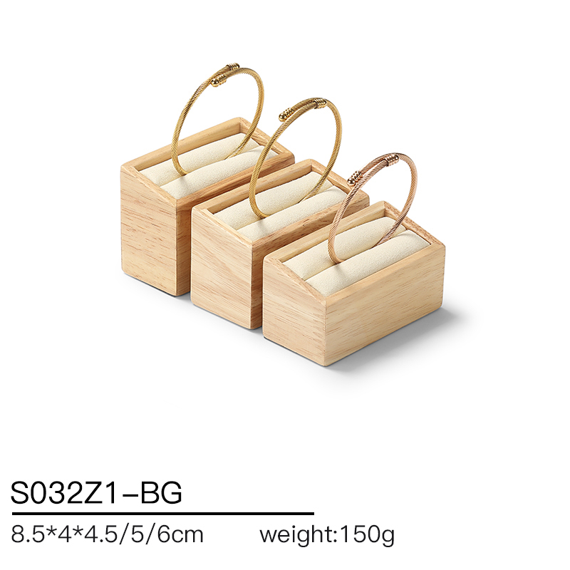 S032 Beige DIGU Handmade Microfiber Wood Jewelry Display Set for Rings Bracelets Necklaces Earrings