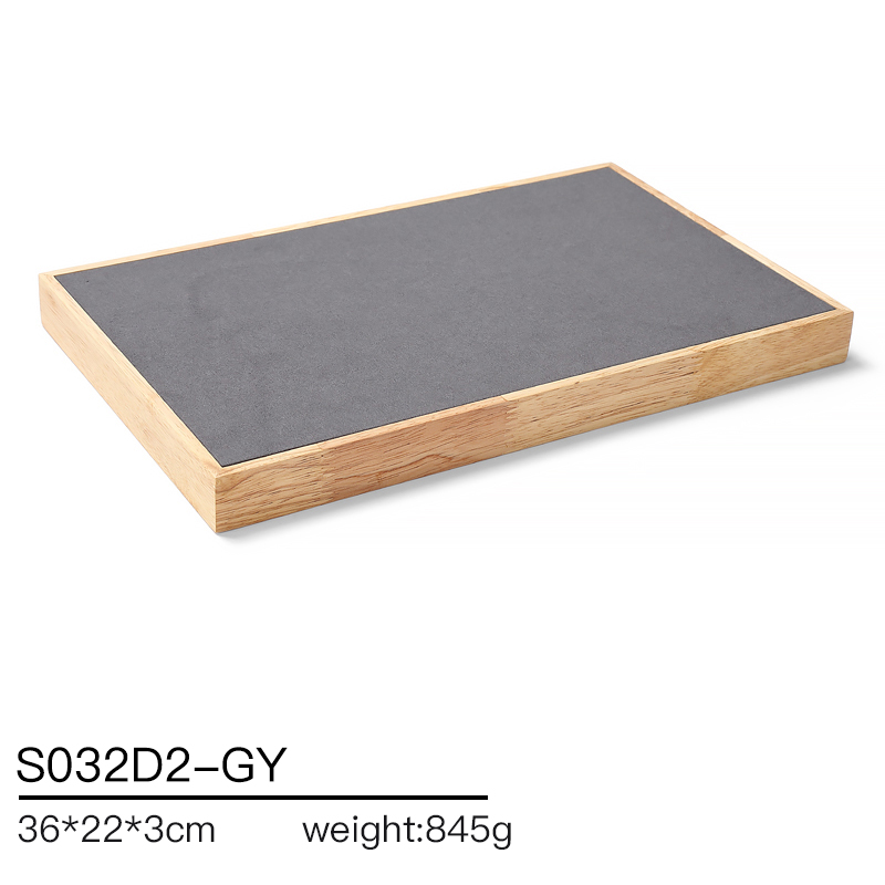 S032 Gray DIGU Handmade Microfiber Wood Jewelry Display Set for Necklace Rings