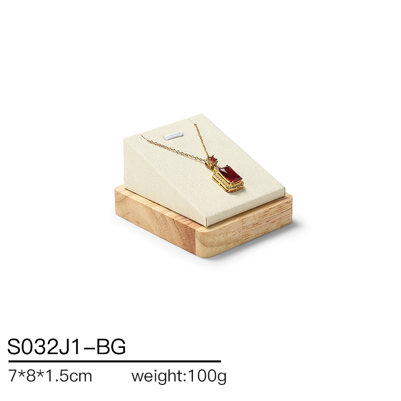 S032 Beige DIGU Handmade Microfiber Wood Jewelry Display Set for Rings Bracelets Necklaces Earrings