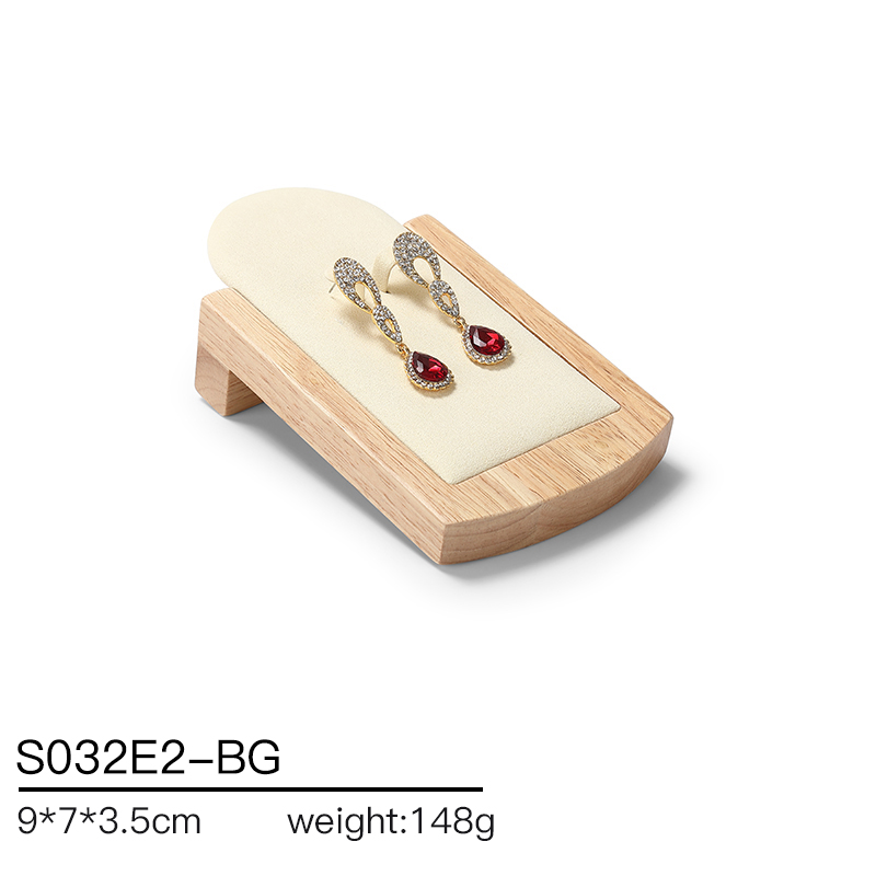 S032 Beige DIGU Handmade Microfiber Wood Jewelry Display Set for Rings Bracelets Necklaces Earrings