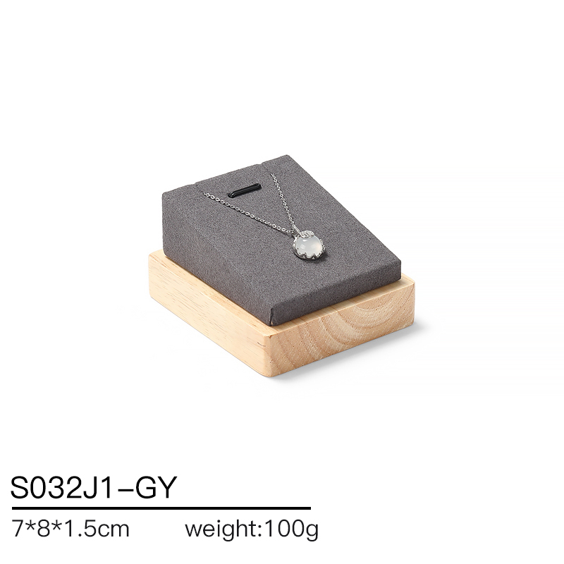 S032 Gray DIGU Handmade Microfiber Wood Jewelry Display Set for Necklace Rings