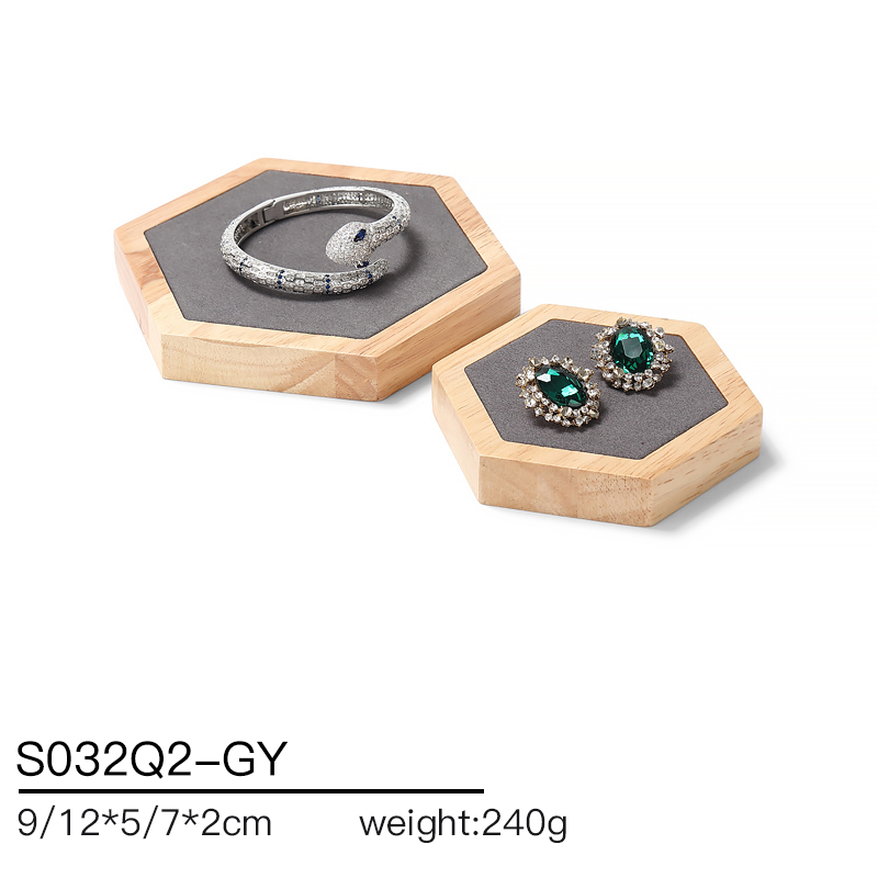 S032 Gray DIGU Handmade Microfiber Wood Jewelry Display Set for Necklace Rings