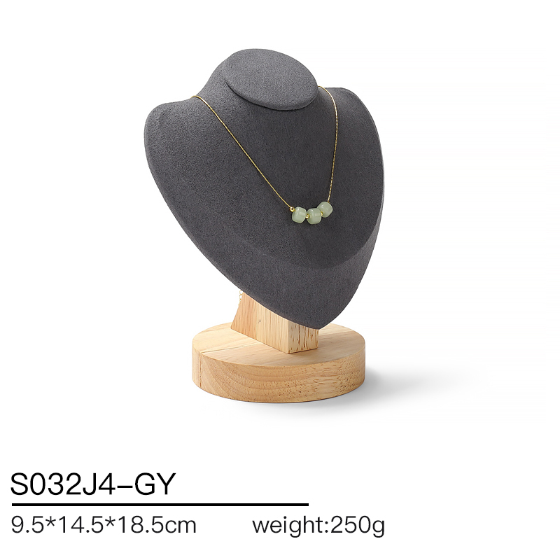 S032 Gray DIGU Handmade Microfiber Wood Jewelry Display Set for Necklace Rings