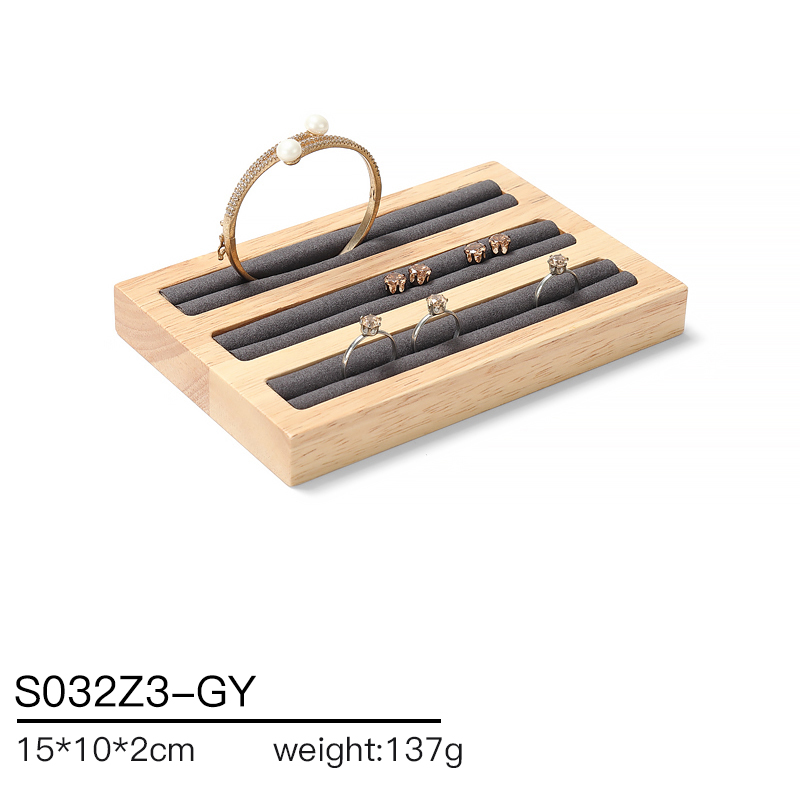 S032 Gray DIGU Handmade Microfiber Wood Jewelry Display Set for Necklace Rings