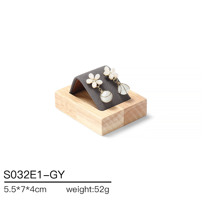 S032 Gray DIGU Handmade Microfiber Wood Jewelry Display Set for Necklace Rings