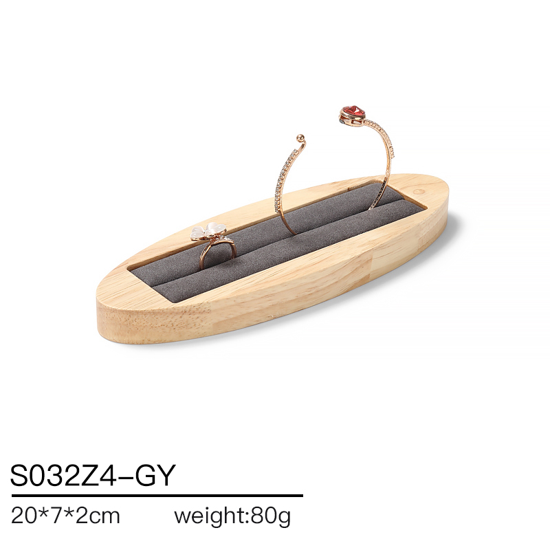 S032 Gray DIGU Handmade Microfiber Wood Jewelry Display Set for Necklace Rings