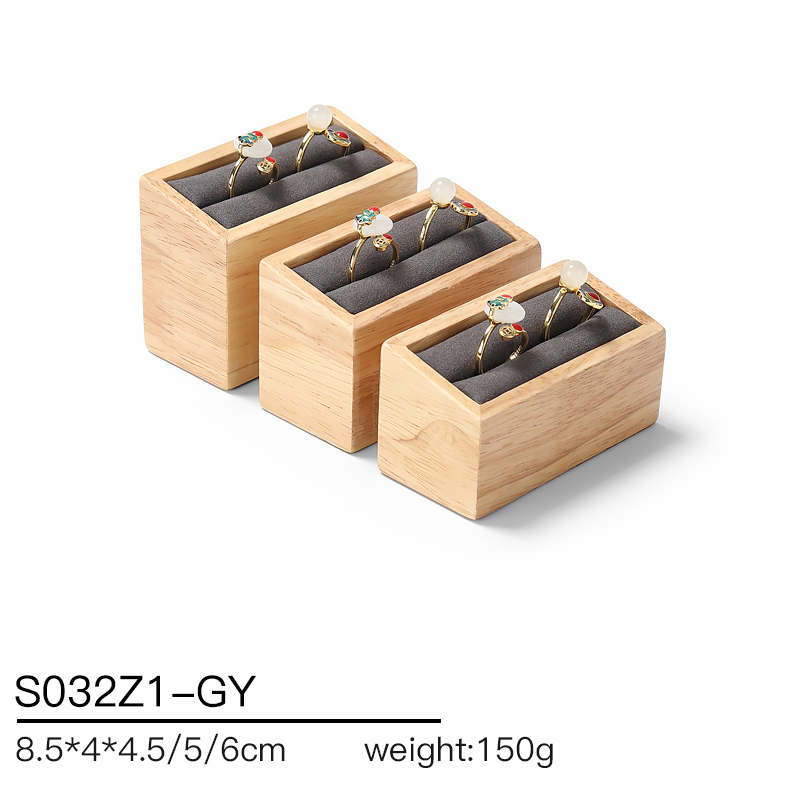 S032 Gray DIGU Handmade Microfiber Wood Jewelry Display Set for Necklace Rings