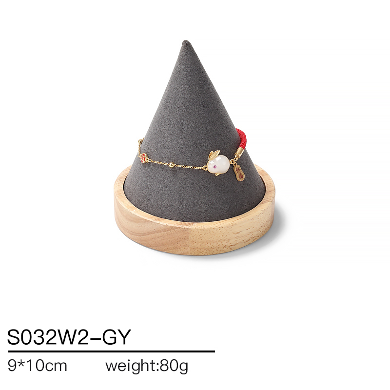 S032 Gray DIGU Handmade Microfiber Wood Jewelry Display Set for Necklace Rings
