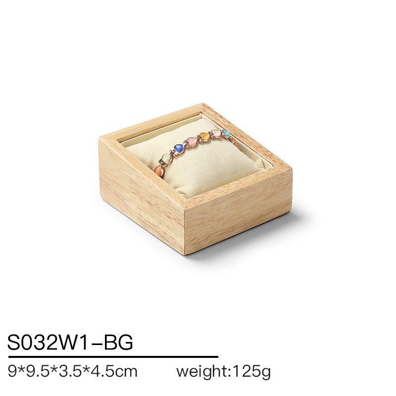 S032 Beige DIGU Handmade Microfiber Wood Jewelry Display Set for Rings Bracelets Necklaces Earrings