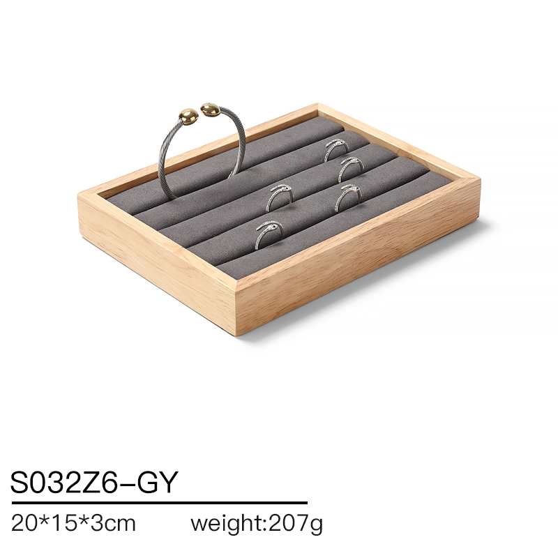 S032 Gray DIGU Handmade Microfiber Wood Jewelry Display Set for Necklace Rings