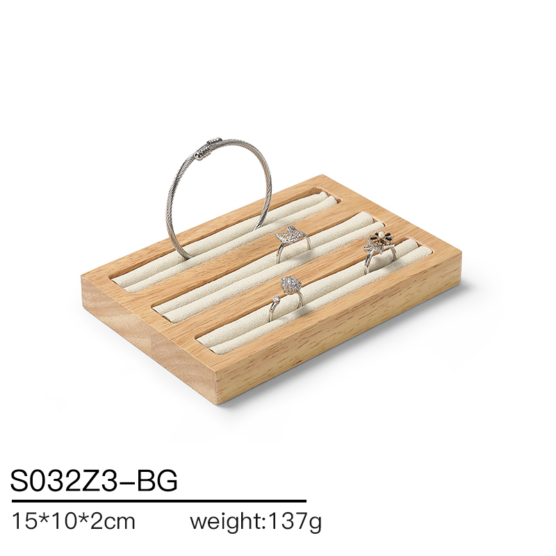 S032 Beige DIGU Handmade Microfiber Wood Jewelry Display Set for Rings Bracelets Necklaces Earrings