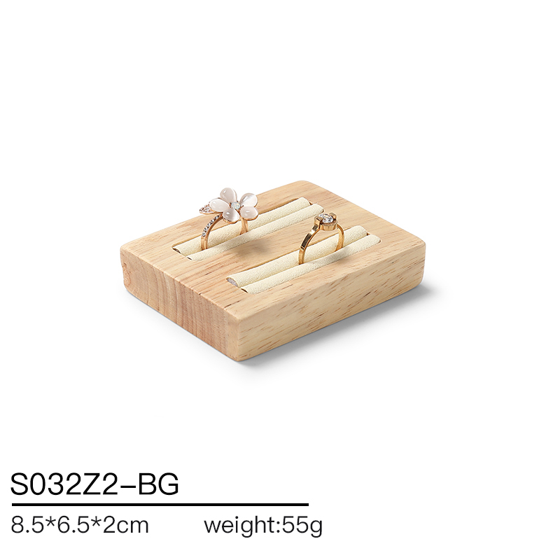 S032 Beige DIGU Handmade Microfiber Wood Jewelry Display Set for Rings Bracelets Necklaces Earrings
