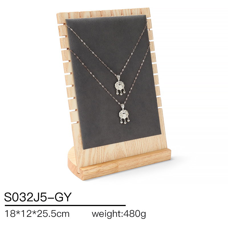 S032 Gray DIGU Handmade Microfiber Wood Jewelry Display Set for Necklace Rings