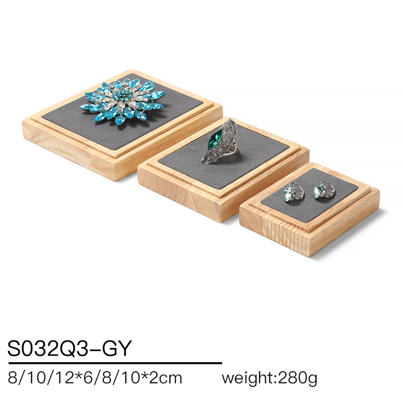 S032 Gray DIGU Handmade Microfiber Wood Jewelry Display Set for Necklace Rings
