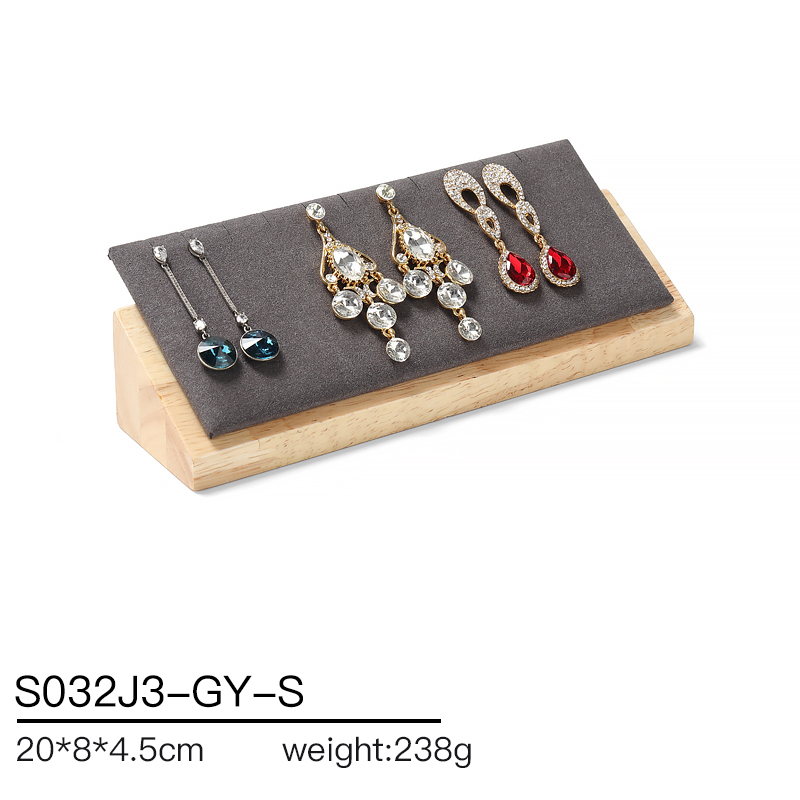 S032 Gray DIGU Handmade Microfiber Wood Jewelry Display Set for Necklace Rings