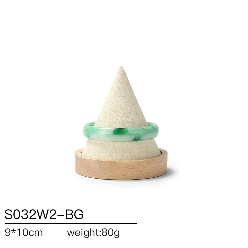 S032 Beige DIGU Handmade Microfiber Wood Jewelry Display Set for Rings Bracelets Necklaces Earrings