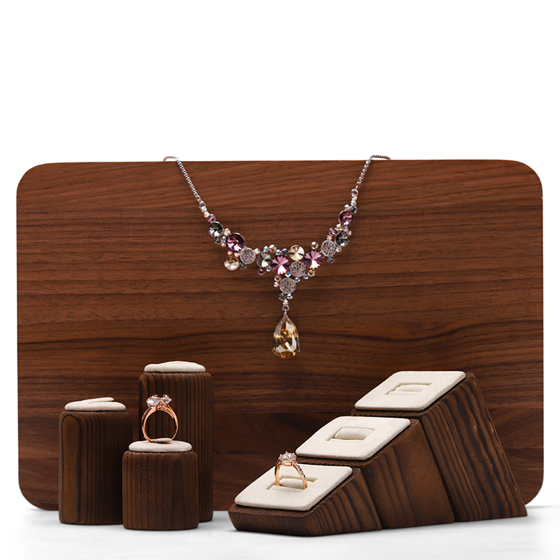 S034 Beige DIGU Handmade Microfiber Wood Jewelry Display Props