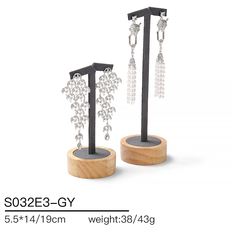 S032 Gray DIGU Handmade Microfiber Wood Jewelry Display Set for Necklace Rings