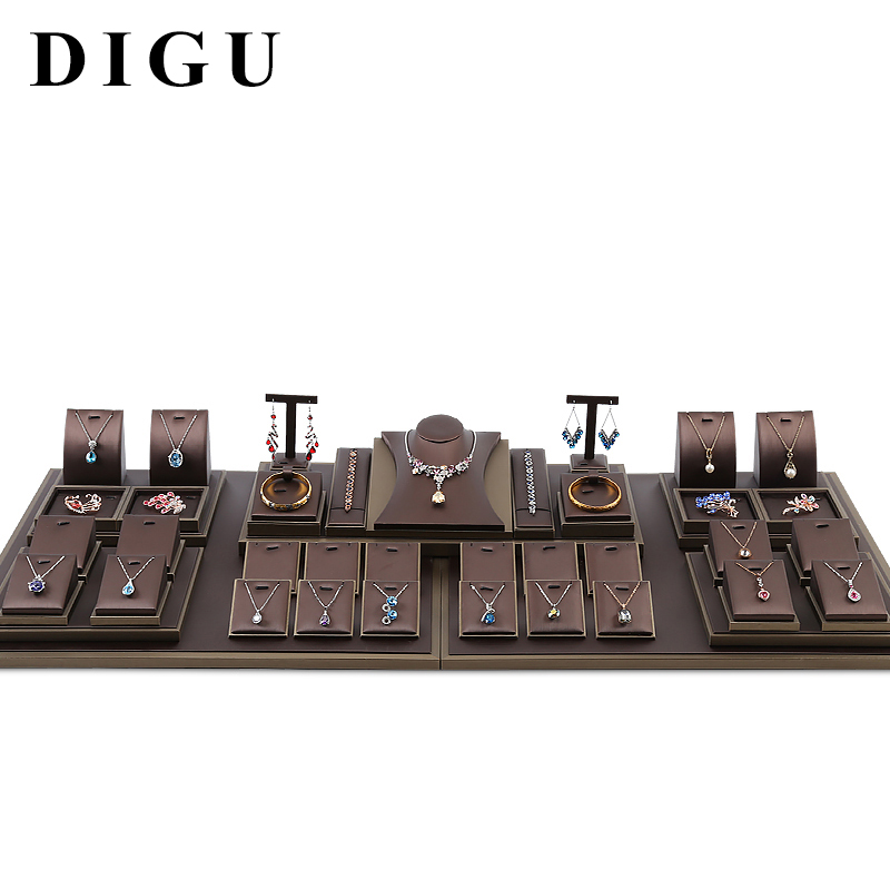 S035 Coffee DIGU Handmade Wholesale PU Leather Jewelry Display Stands