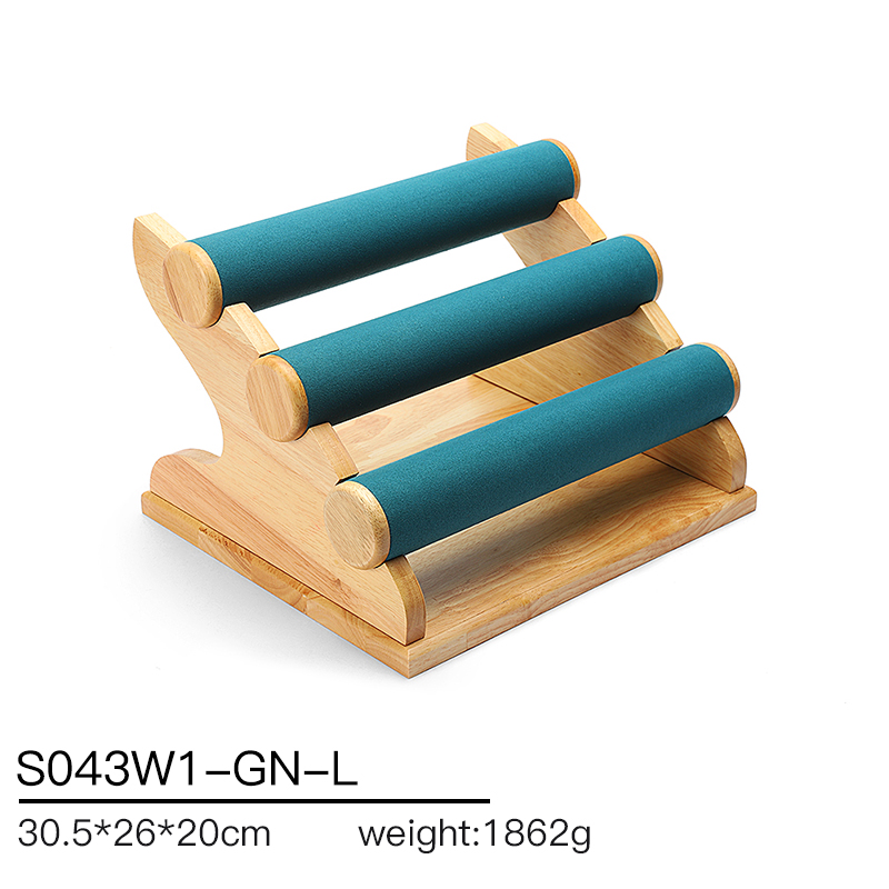 S043 DIGU Handmade Watch Bangle Bracelet Microfiber Wood Jewelry Display Stand