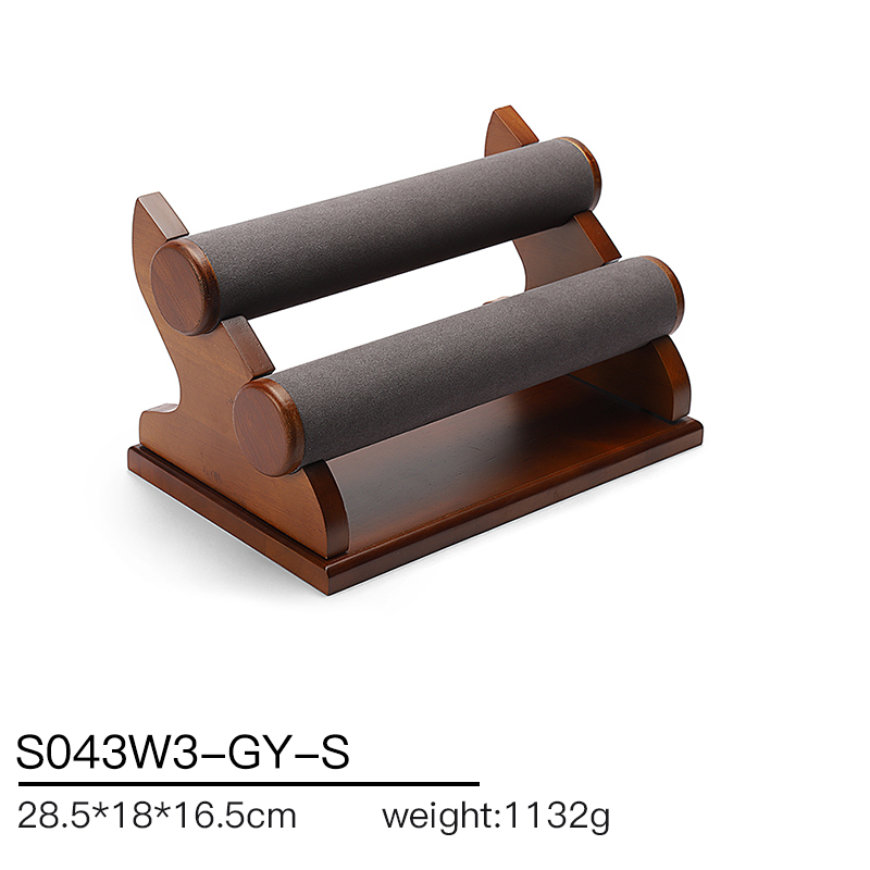 S043 DIGU Handmade Watch Bangle Bracelet Microfiber Wood Jewelry Display Stand