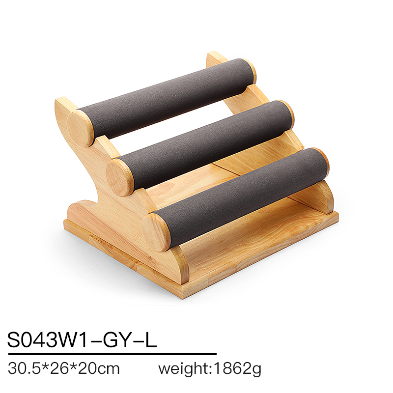 S043 DIGU Handmade Watch Bangle Bracelet Microfiber Wood Jewelry Display Stand