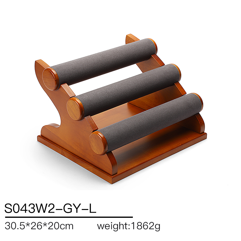 S043 DIGU Handmade Watch Bangle Bracelet Microfiber Wood Jewelry Display Stand