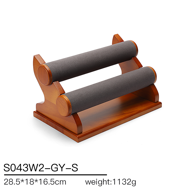 S043 DIGU Handmade Watch Bangle Bracelet Microfiber Wood Jewelry Display Stand