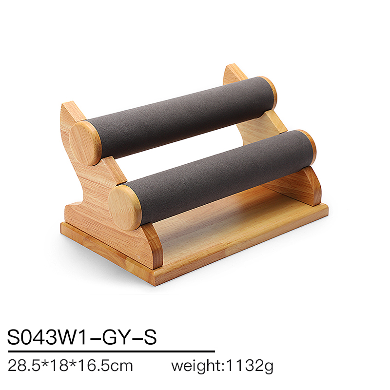 S043 DIGU Handmade Watch Bangle Bracelet Microfiber Wood Jewelry Display Stand