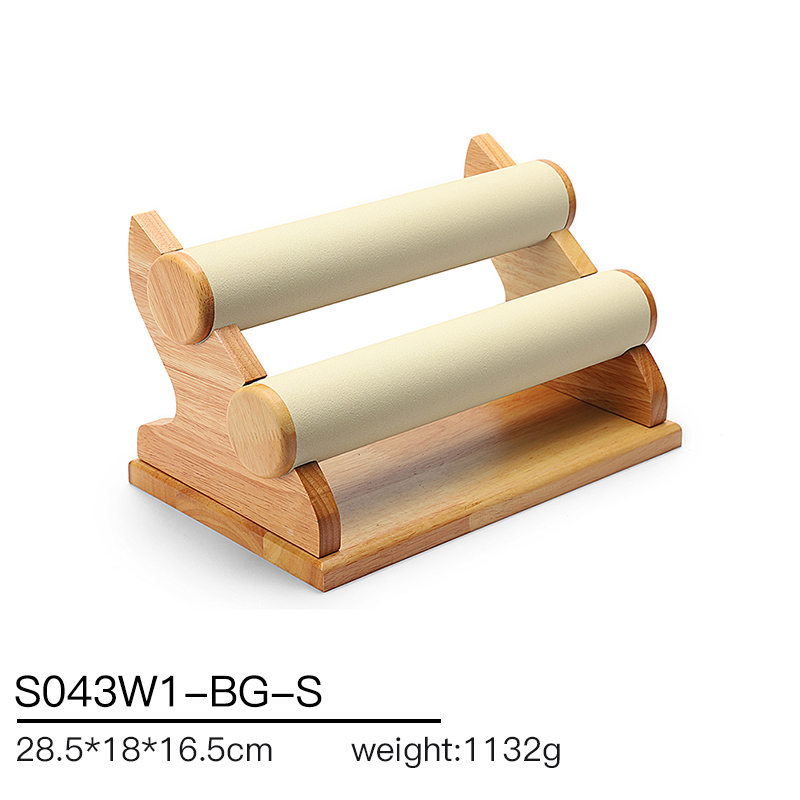 S043 DIGU Handmade Watch Bangle Bracelet Microfiber Wood Jewelry Display Stand