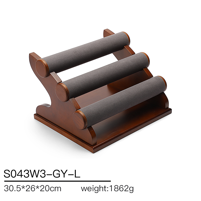 S043 DIGU Handmade Watch Bangle Bracelet Microfiber Wood Jewelry Display Stand