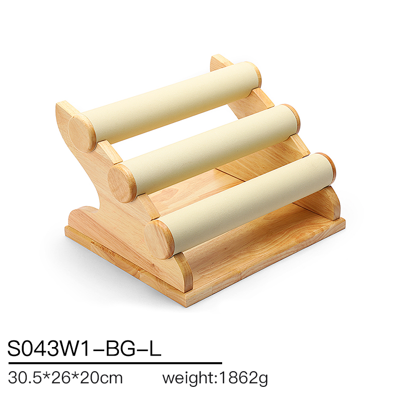S043 DIGU Handmade Watch Bangle Bracelet Microfiber Wood Jewelry Display Stand