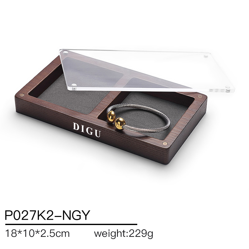 P027 DIGU Luxury wood with Microfiber Earring Jewelry Storage Display Tray