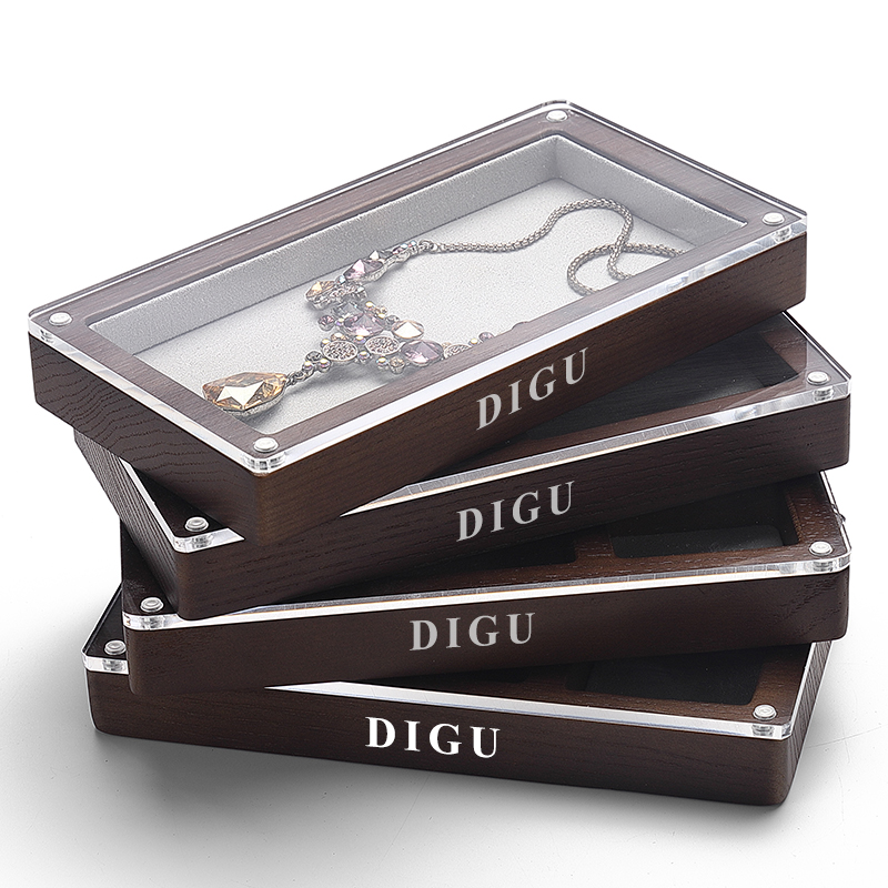 P027 DIGU Luxury wood with Microfiber Earring Jewelry Storage Display Tray